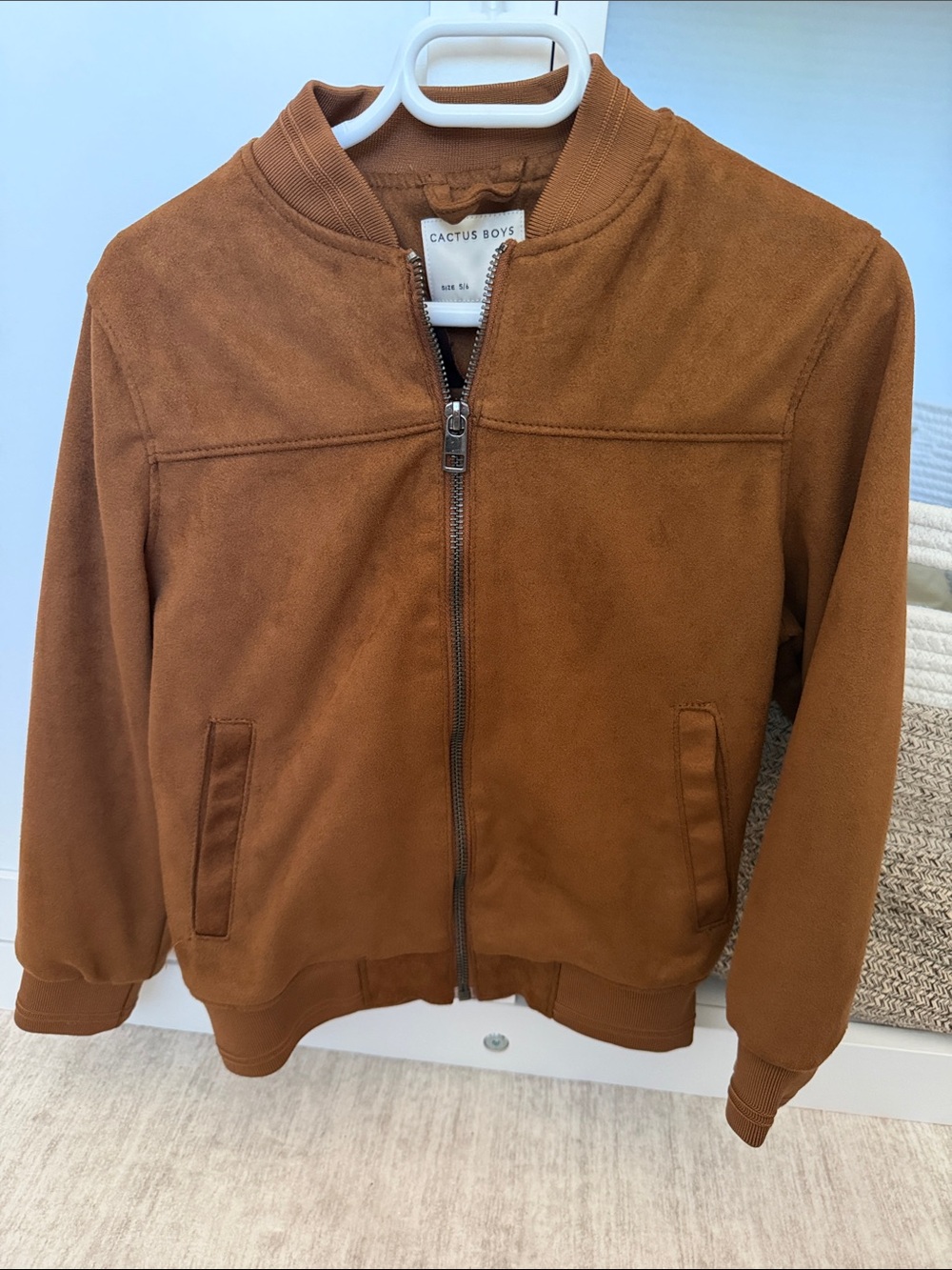 Cactus Kids Suede-Style Bomber Jacket in Rust